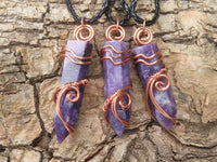 Polished Lepidolite Crystal In Copper Art Wire Wrap With Thong - sold per piece From Zimbabwe - TopRock