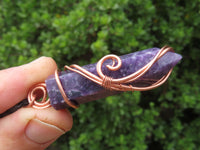 Polished Lepidolite Crystal In Copper Art Wire Wrap With Thong - sold per piece From Zimbabwe - TopRock