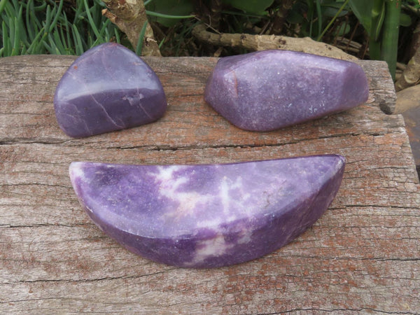 Polished Nice Purple Lepidolite Free Forms x 3 From Zimbabwe - TopRock