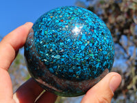 Polished Chrysocolla Conglomerate Sphere With Azurite x 1 From Congo - TopRock