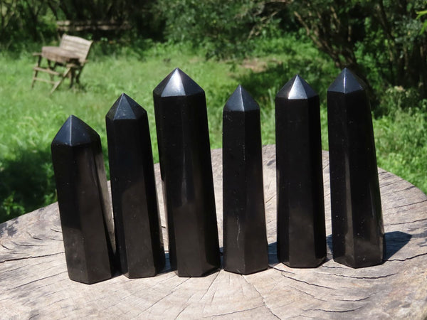 Polished Black Basalt Crystal Points x 6 From Madagascar - TopRock