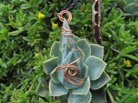 Polished Aqua Silica Jewellery Free Form In Copper Art Wire Wrap  -  sold per piece From South Africa - TopRock