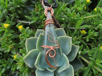 Polished Aqua Silica Jewellery Free Form In Copper Art Wire Wrap  -  sold per piece From South Africa - TopRock