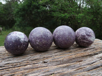 Polished Lepidolite Spheres One With Rubellite Pink Tourmaline x 4 From Madagascar - TopRock