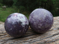 Polished Lepidolite Spheres One With Rubellite Pink Tourmaline x 4 From Madagascar - TopRock