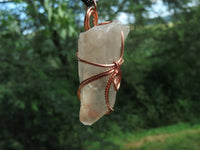 Natural Smokey Optic Quartz in Copper Art Wire Wrap Pendant - sold per piece - From Zimbabwe - TopRock