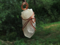 Natural Smokey Optic Quartz in Copper Art Wire Wrap Pendant - sold per piece - From Zimbabwe - TopRock