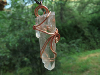 Natural Smokey Optic Quartz in Copper Art Wire Wrap Pendant - sold per piece - From Zimbabwe - TopRock