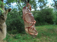 Natural Smokey Optic Quartz in Copper Art Wire Wrap Pendant - sold per piece - From Zimbabwe - TopRock