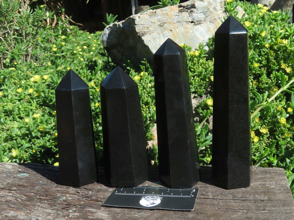 Polished Black Basalt Crystal Points x 4 From Madagascar - TopRock