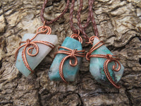 Polished Ajoite in Matrix Free Forms Set In Copper Art Wire Wrap Pendant - sold per piece - Messina, South Africa - TopRock