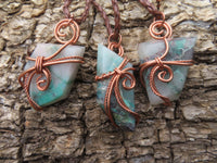 Polished Ajoite in Matrix Free Forms Set In Copper Art Wire Wrap Pendant - sold per piece - Messina, South Africa - TopRock