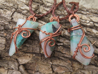 Polished Ajoite in Matrix Free Forms Set In Copper Art Wire Wrap Pendant - sold per piece - Messina, South Africa - TopRock